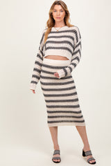 Cream/Black Long Sleeve Crop Top Midi Skirt Maternity Set