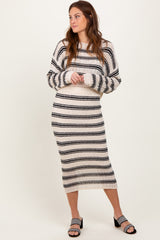 Cream/Black Long Sleeve Crop Top Midi Skirt Maternity Set