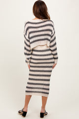 Cream/Black Long Sleeve Crop Top Midi Skirt Set