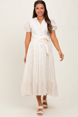 Cream Split Neckline Tiered Maternity Midi Dress