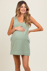 Light Olive Sleeveless Striped A-Line Maternity Mini Dress