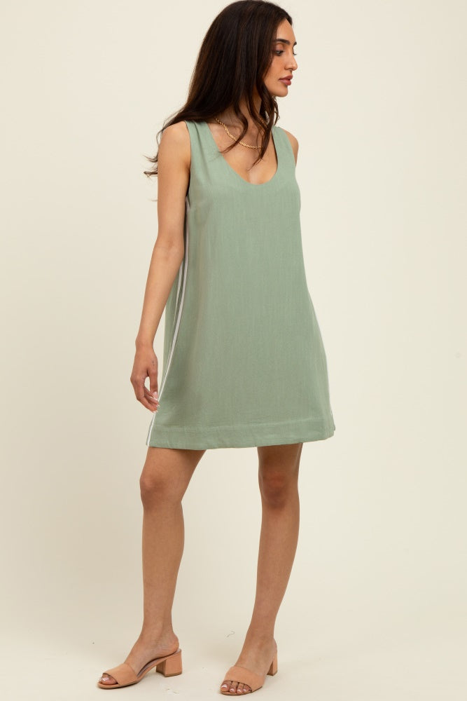 Light Olive Sleeveless Striped A-Line Mini Dress