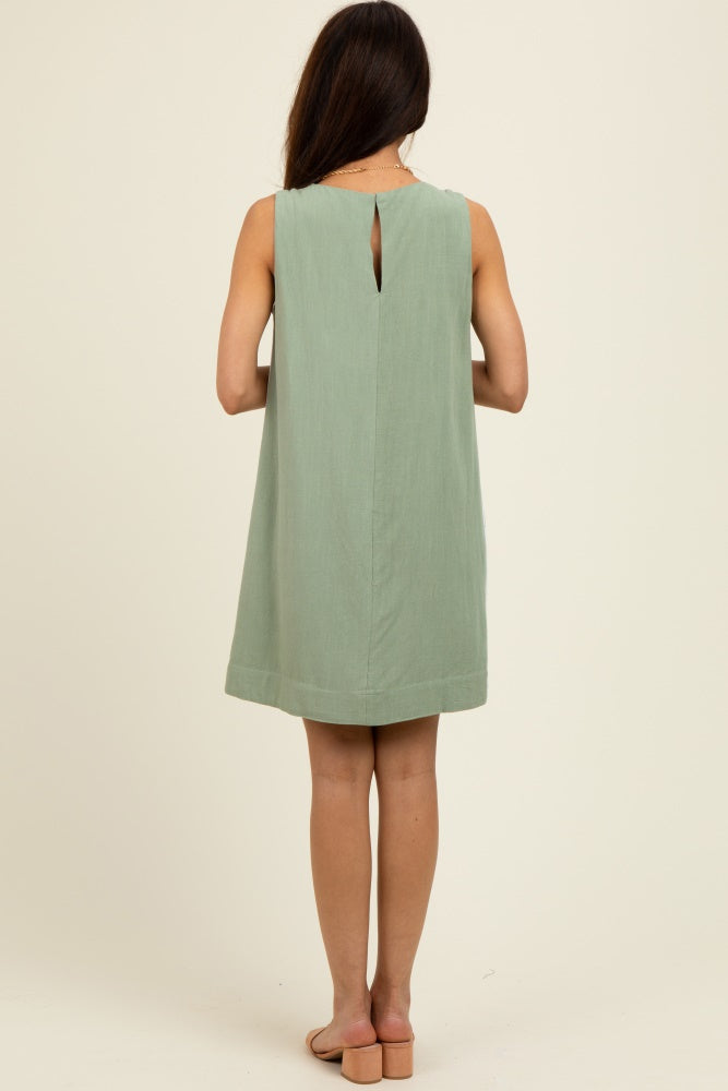 Light Olive Sleeveless Striped A-Line Mini Dress