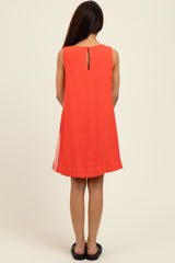 Coral Sleeveless Striped A-Line Mini Dress