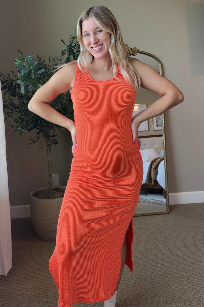 Coral Sleeveless Striped A-Line Maternity Mini Dress