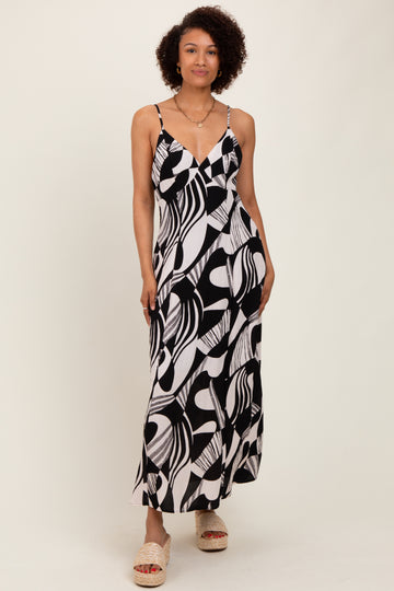 Black Geometric Print Sleeveless Maxi Dress