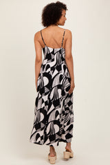 Black Geometric Print Sleeveless Maxi Dress