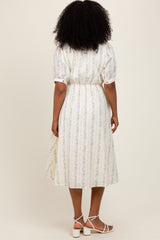 Light Blue Swiss Dot Floral Print Button Down Midi Dress