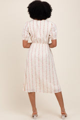 Light Pink Swiss Dot Floral Print Button Down Midi Dress