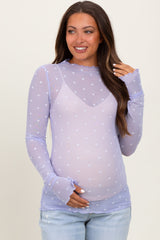Lavender Mesh Heart High Neck Long Sleeve Maternity Top
