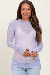Lavender Mesh Heart High Neck Long Sleeve Maternity Top