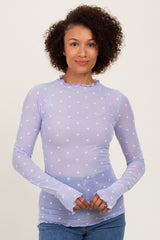 Lavender Mesh Heart High Neck Long Sleeve Top