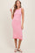 Light Pink Striped Knit Sleeveless Ruffle Hem Midi Dress