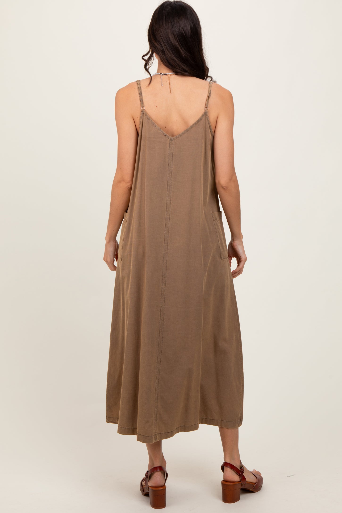 Olive V-Neck Overall Midi Dress