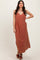 Rust V-Neck Overall Midi Dress
