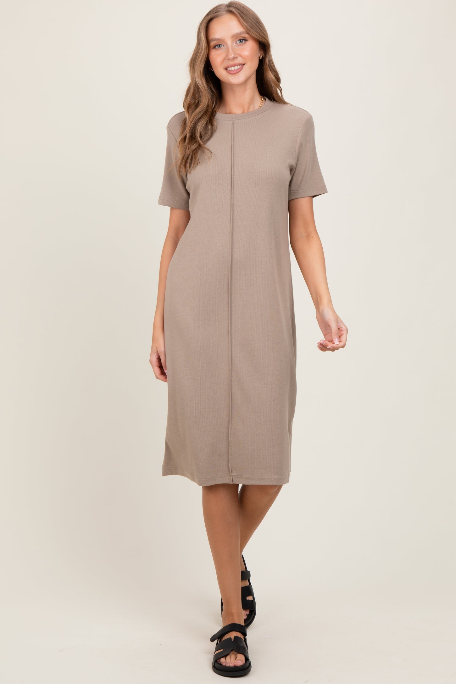 Taupe Soft Knit Short Sleeve Maternity Dress