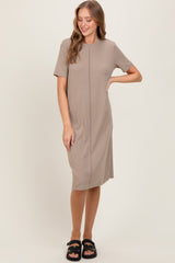 Taupe Soft Knit Short Sleeve Dress