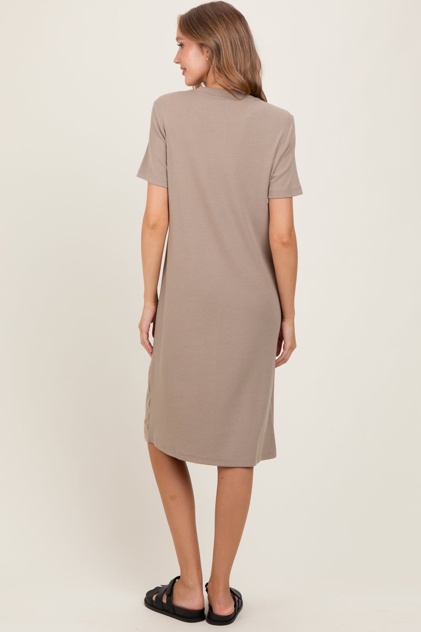 Taupe Soft Knit Short Sleeve Dress