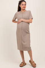 Taupe Soft Knit Short Sleeve Maternity Dress