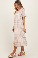 Ivory Plaid Tiered Short Sleeve Dress