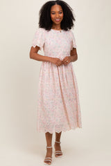 Light Pink Embroidered Chiffon Maternity Midi Dress