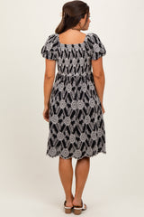 Black Floral Embroidered Square Neck Maternity Dress