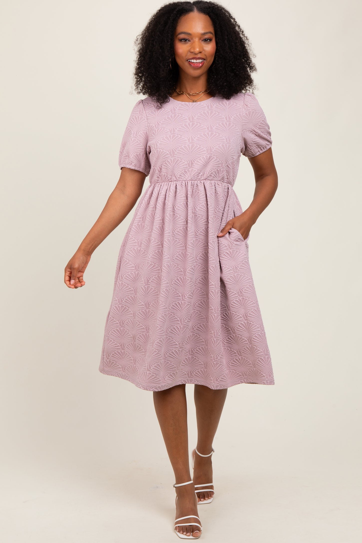 Lavender Textured Knit Maternity Midi Dress