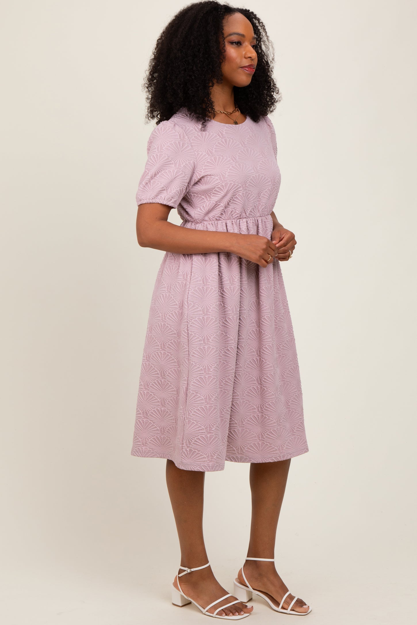 Lavender Textured Knit Midi Dress