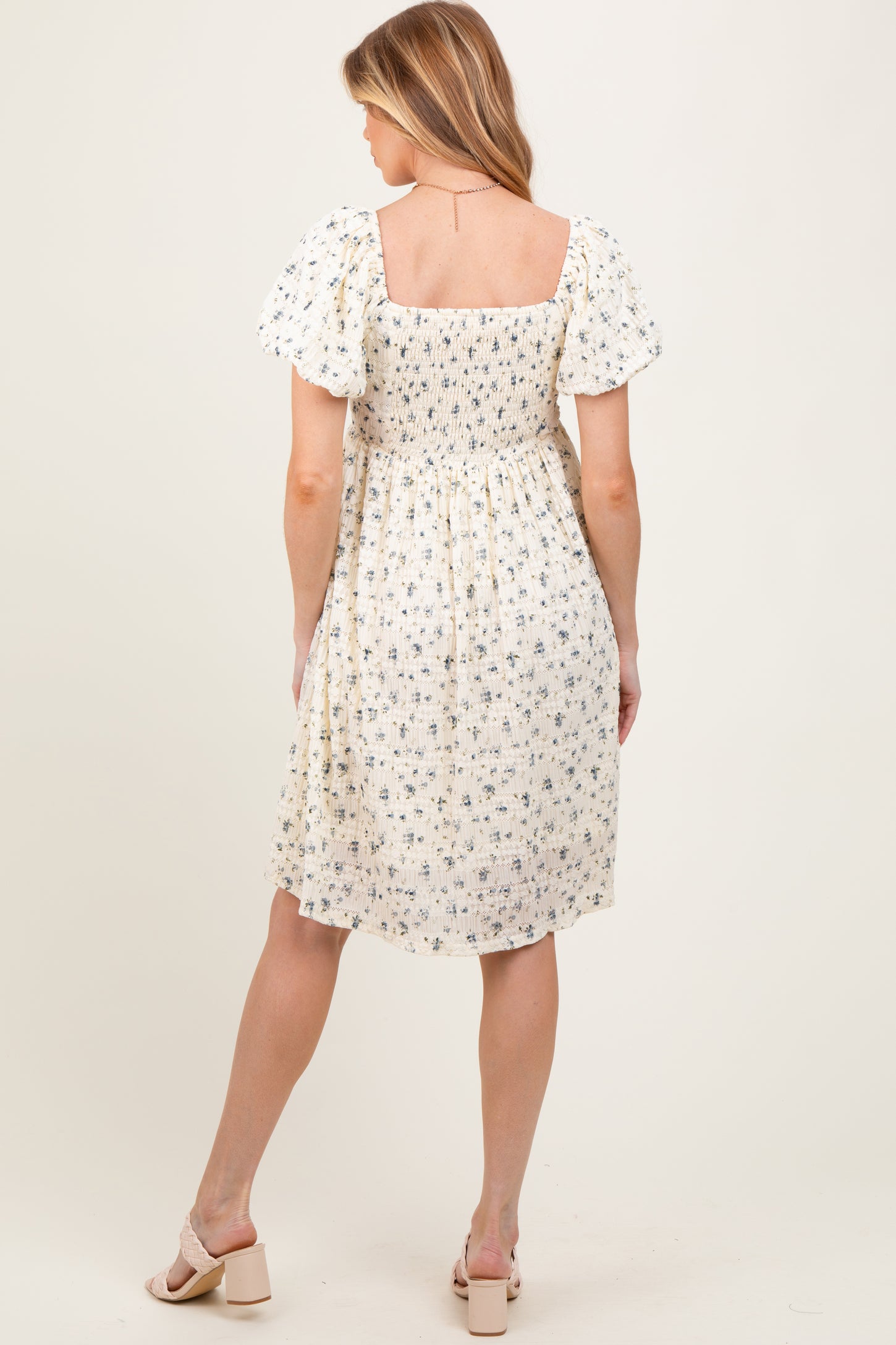 Cream Textured Knit Square Neck Maternity Midi Dress