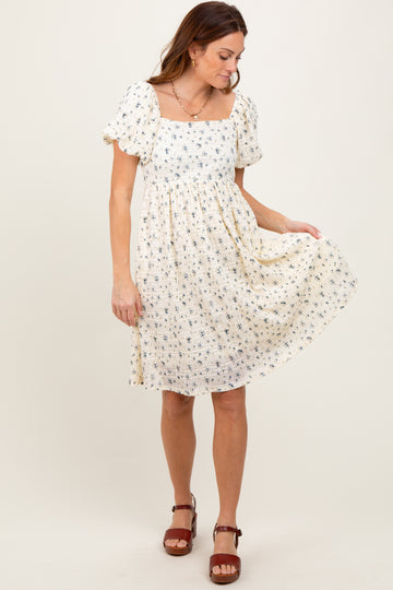 Cream Textured Knit Square Neck Midi Dress