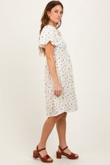 Cream Textured Knit Square Neck Midi Dress