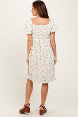 Cream Textured Knit Square Neck Midi Dress