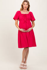 Fuchsia Gingham Short Sleeve Tiered Maternity Dress