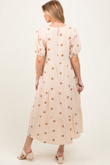 Cream Floral Embroidered Tiered Maternity Midi Dress