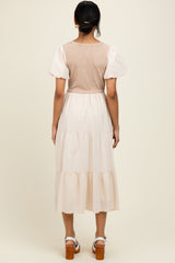 Cream Knit Mixed Tiered Midi Dress