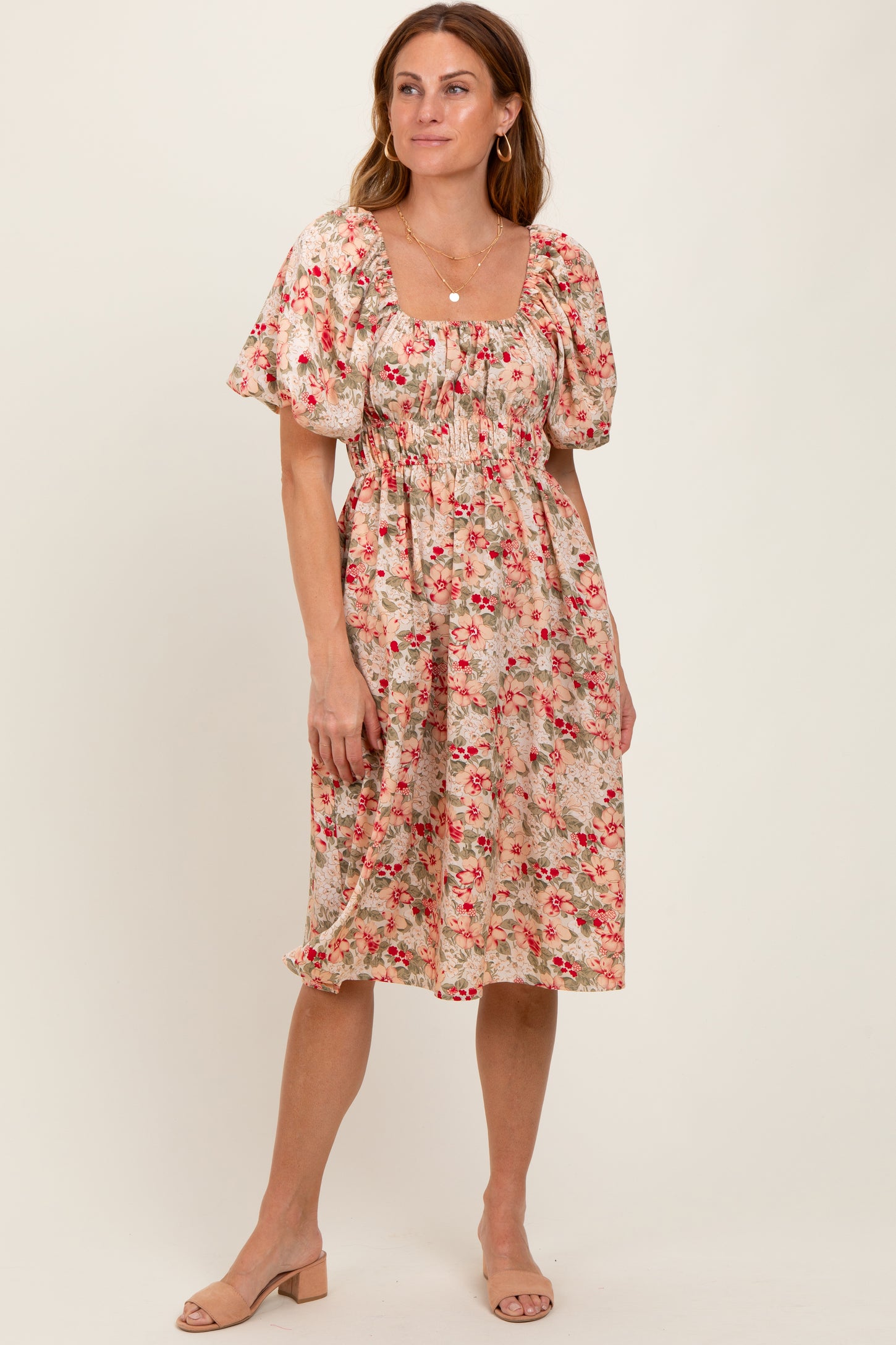 Cream Multi Printed Floral Maternity Maxi Dress