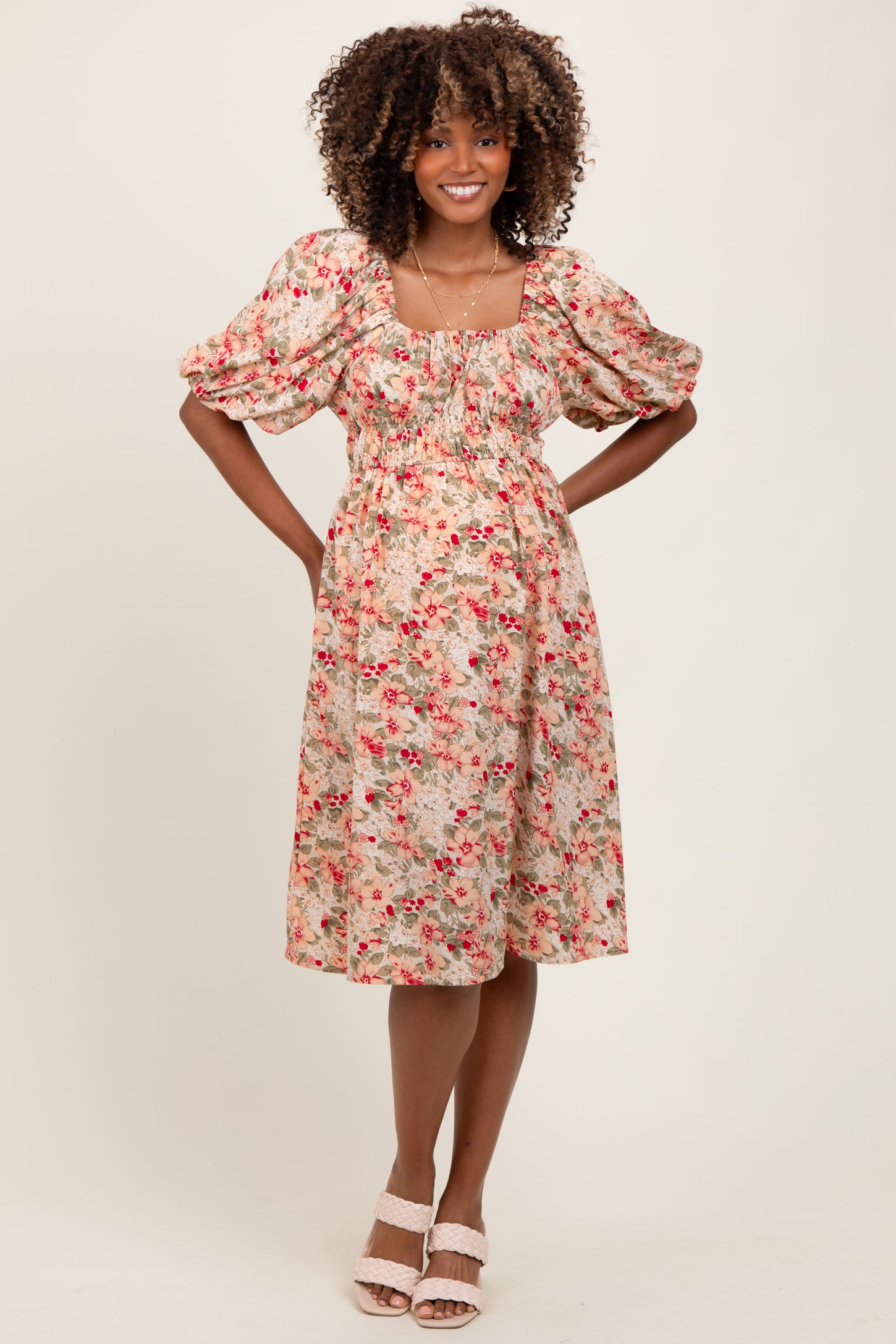 Cream Multi Printed Floral Maternity Maxi Dress