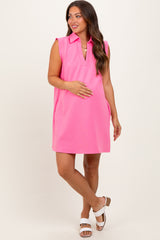 Pink Sleeveless Polo Maternity Mini Dress