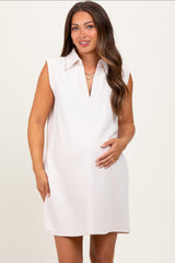 Cream Sleeveless Polo Maternity Mini Dress