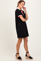 Black Contrast Trim Mini Polo Dress