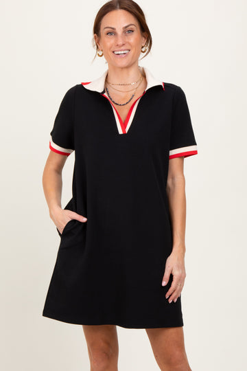 Black Contrast Trim Mini Polo Dress