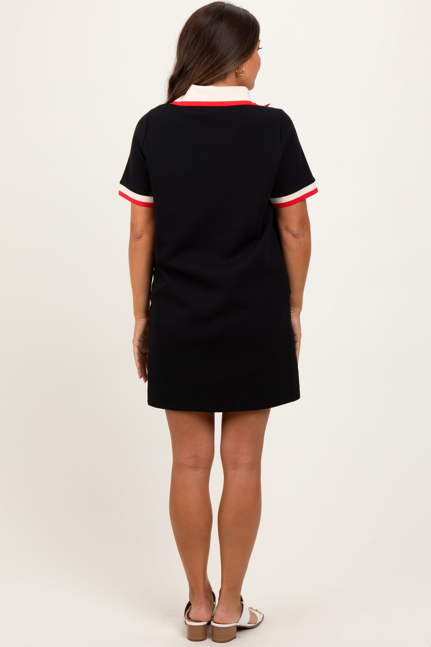 Black Contrast Trim Maternity Mini Polo Dress