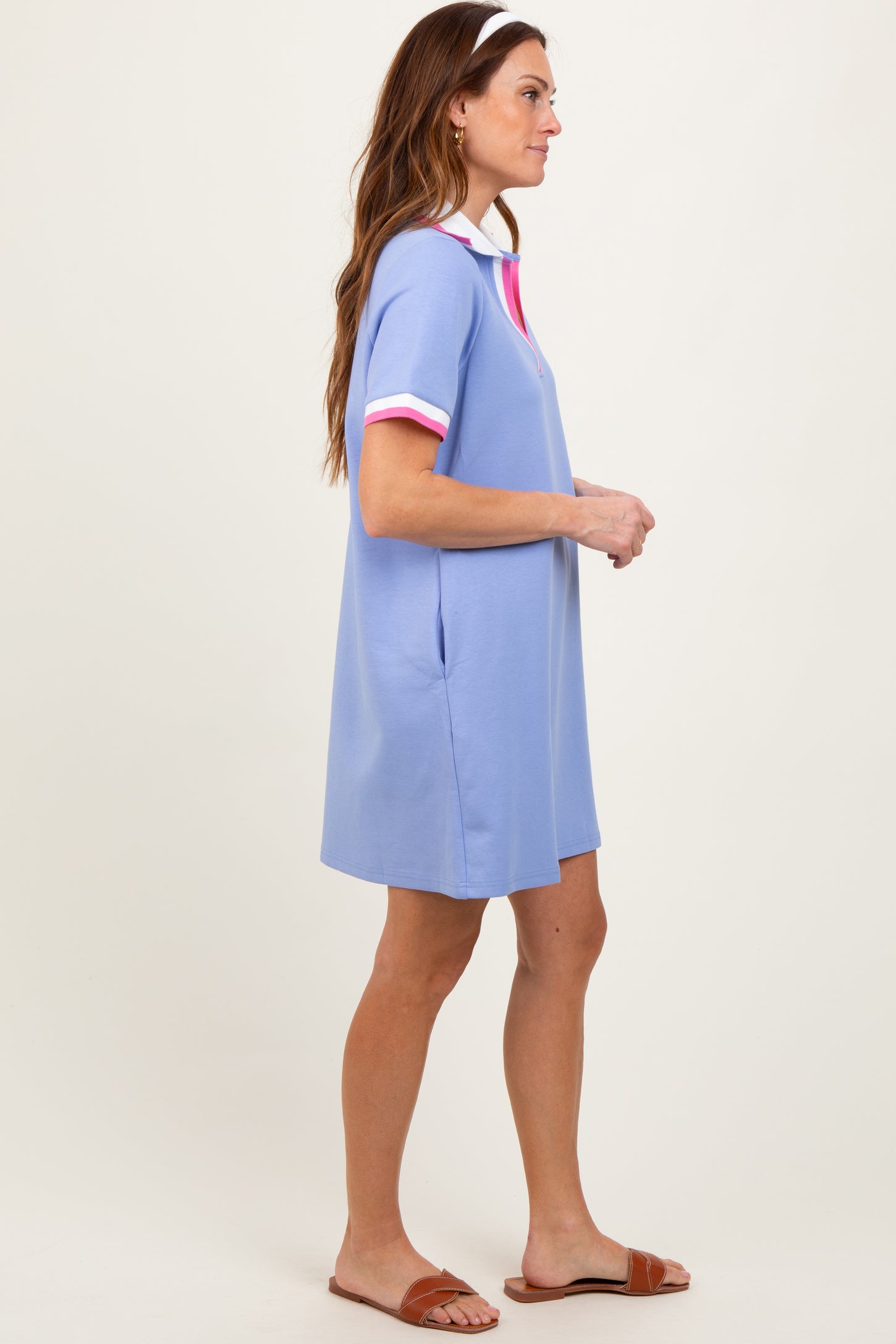 Blue Contrast Trim Mini Polo Dress