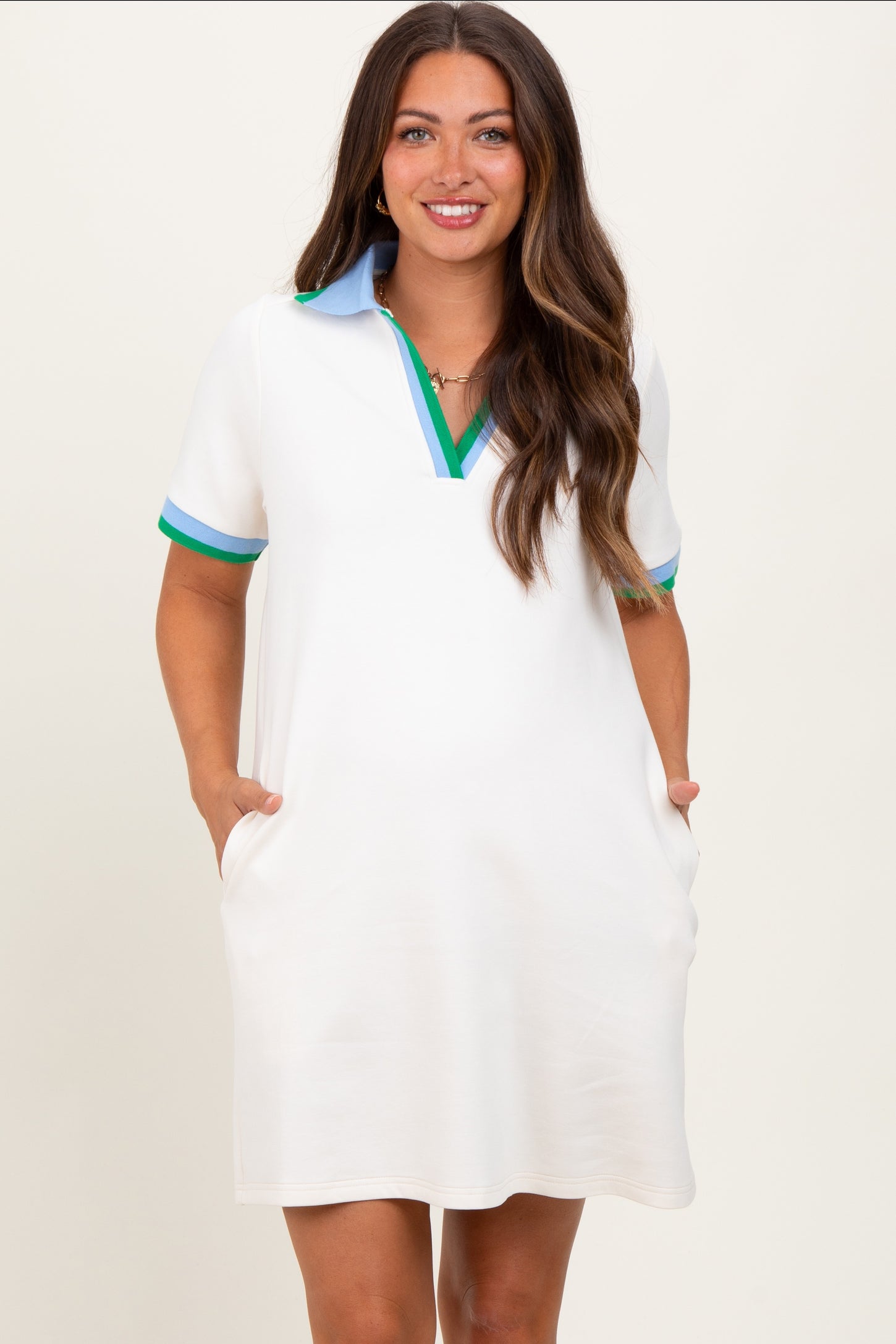 Cream Contrast Trim Maternity Mini Polo Dress