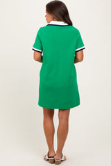 Green Contrast Trim Maternity Mini Polo Dress
