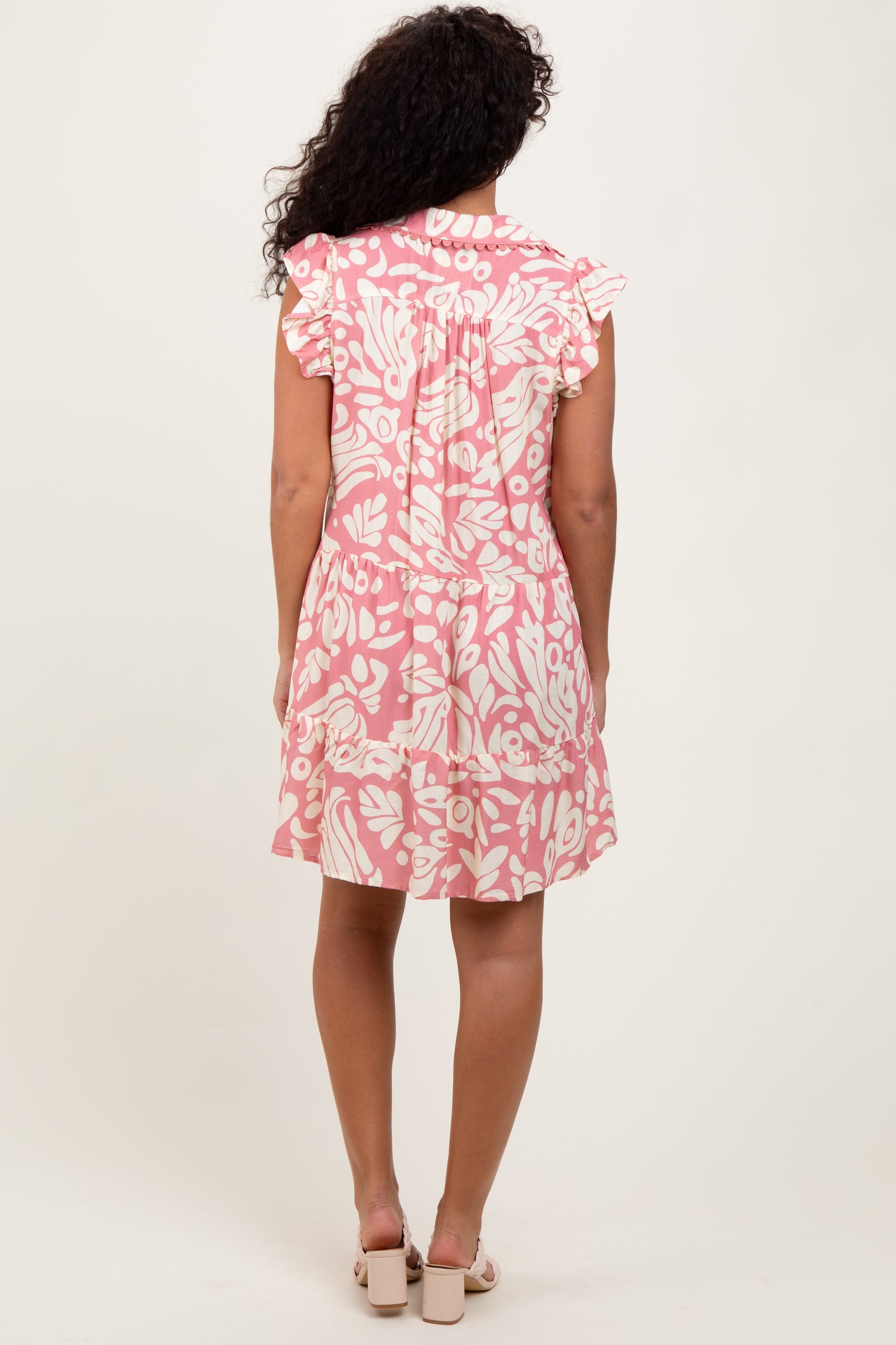 Pink Abstract Print Ruffle Hem Mini Dress