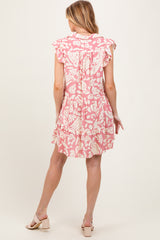 Pink Abstract Print Ruffle Hem Maternity Mini Dress