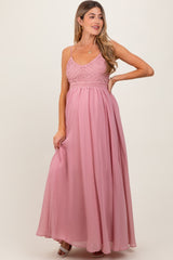 Mauve Crochet Bodice Maternity Maxi Dress