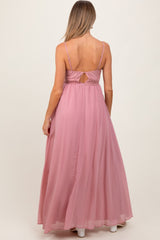 Mauve Crochet Bodice Maternity Maxi Dress