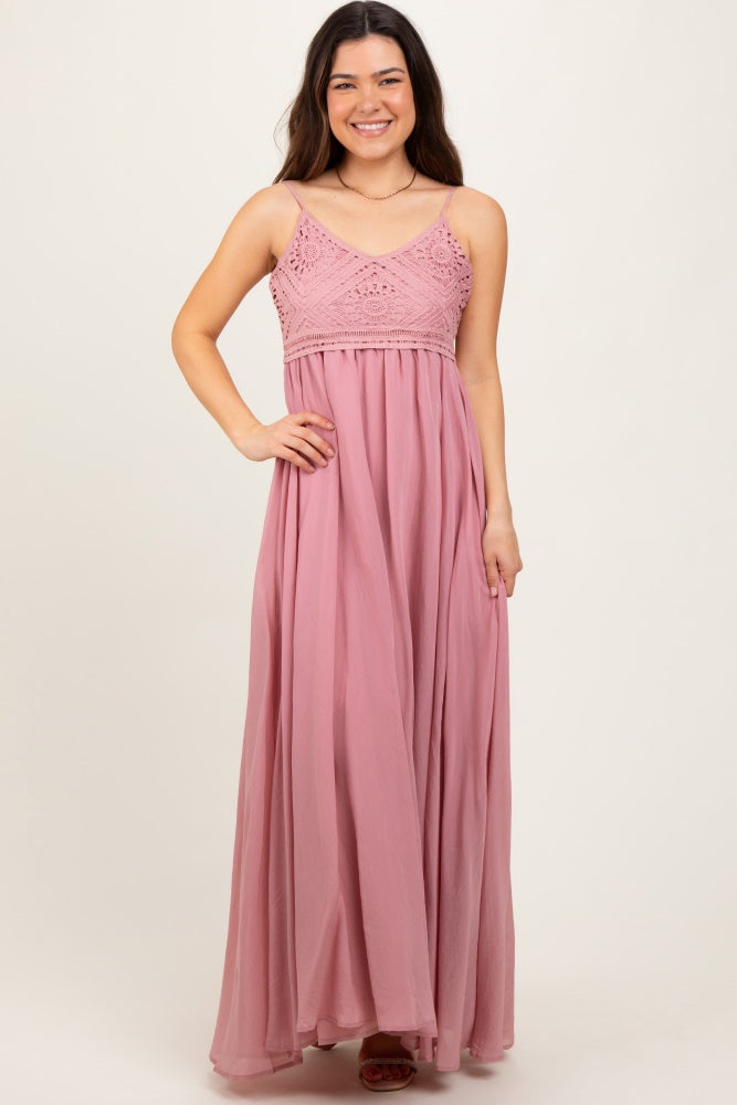 Mauve Crochet Bodice Maternity Maxi Dress
